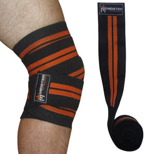 72" Power Knee Wraps w/ Velcro (Pair) - Black / Orange