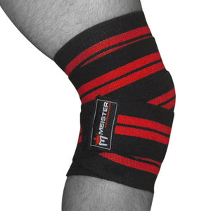 72" Power Knee Wraps w/ Velcro (Pair) - Black / Red
