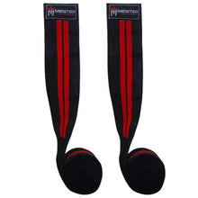 72" Power Knee Wraps w/ Velcro (Pair) - Black / Red