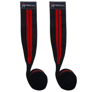 72" Power Knee Wraps w/ Velcro (Pair) - Black / Red