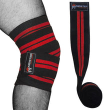72" Power Knee Wraps w/ Velcro (Pair) - Black / Red